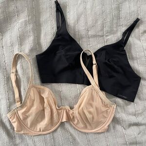 Two Calvin Klein Bras Black & taupe 32DD S